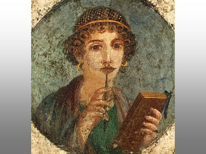 Knowledge 2007: Encyclopedic Portal to Wikipedia. A young woman is shown with a pen that is used to enscribe writing on the wax tablets she is holding. The net in her hair is made of golden threads and typical for the fashion of the Neronian period. Wall painting from Pompeii, before 79 AD. Source: Wikipedia.