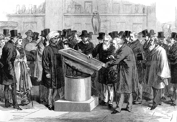 1.2 Representation. Fields: Philosophy of Language, Philology. Image: The Rosseta Stone. Experts inspecting the Rosetta Stone during the International Congress of Orientalists of 1874. The Rosetta Stone is an Ancient Egyptian artifact which was instrumental in advancing modern understanding of hieroglyphic writing. The stone is displayed at the British Museum.